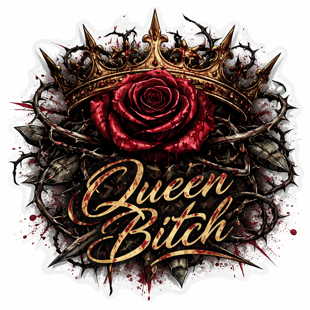 Queen Bitch/King Bastard Crown & Thorn Rose Graphic Sticker