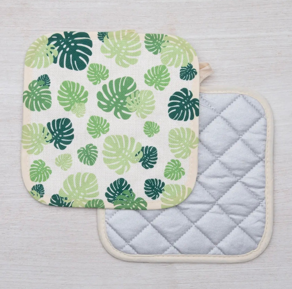 Monstera Leaf Pot Holder | Kitchen Hot Pads | Green Boho Kitchen Decor | Heat Resistant Oven Pads