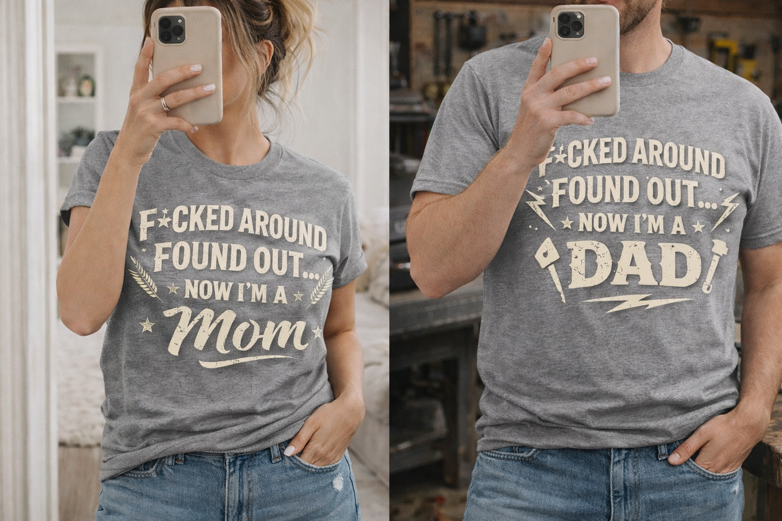 F*cked Around Found Out Shirt – Now I’m a Mom/Dad – Funny New Parent Shirt, Baby Announcement Tee, Viral TikTok Shirt
