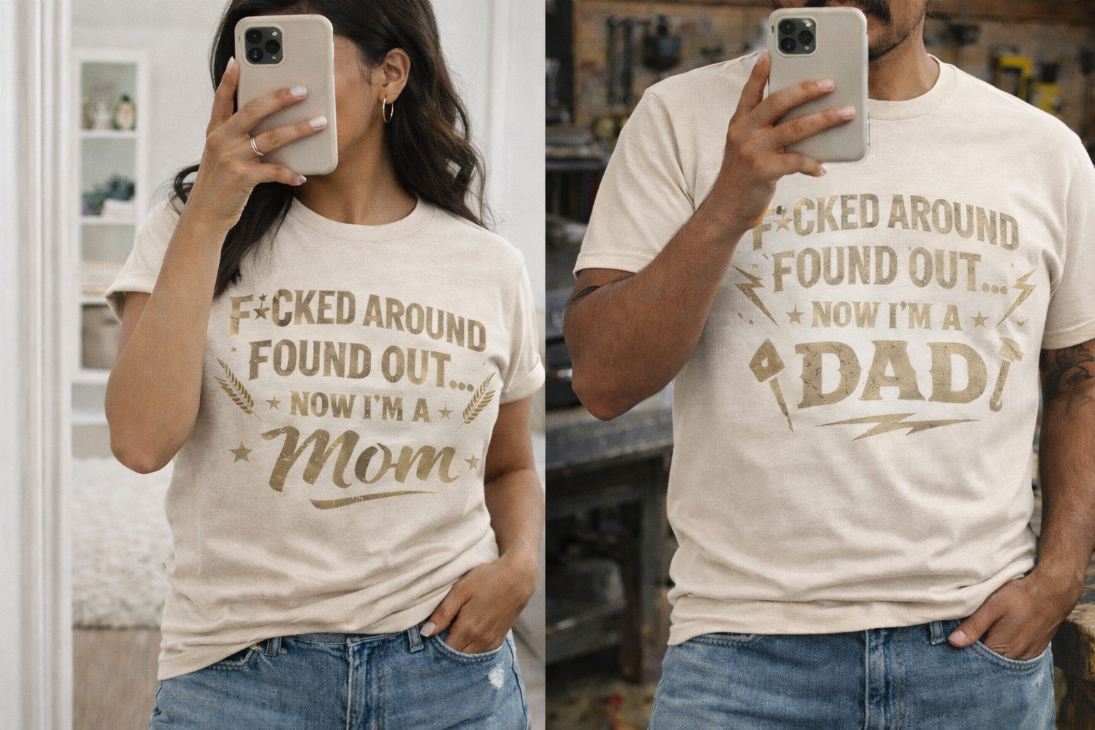 F*cked Around Found Out Shirt – Now I’m a Mom/Dad – Funny New Parent Shirt, Baby Announcement Tee, Viral TikTok Shirt