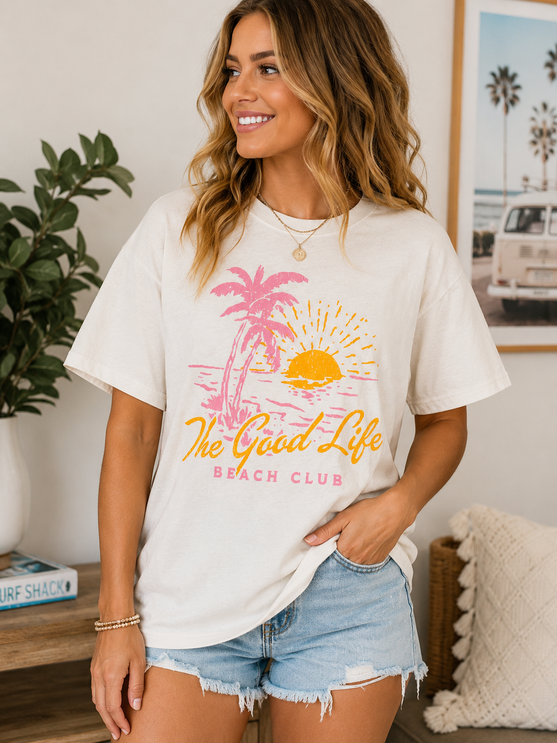 Southern Fried Design Barn The Good Life Beach Club Tee | Retro Beach Graphic Shirt | Coastal Summer Tee