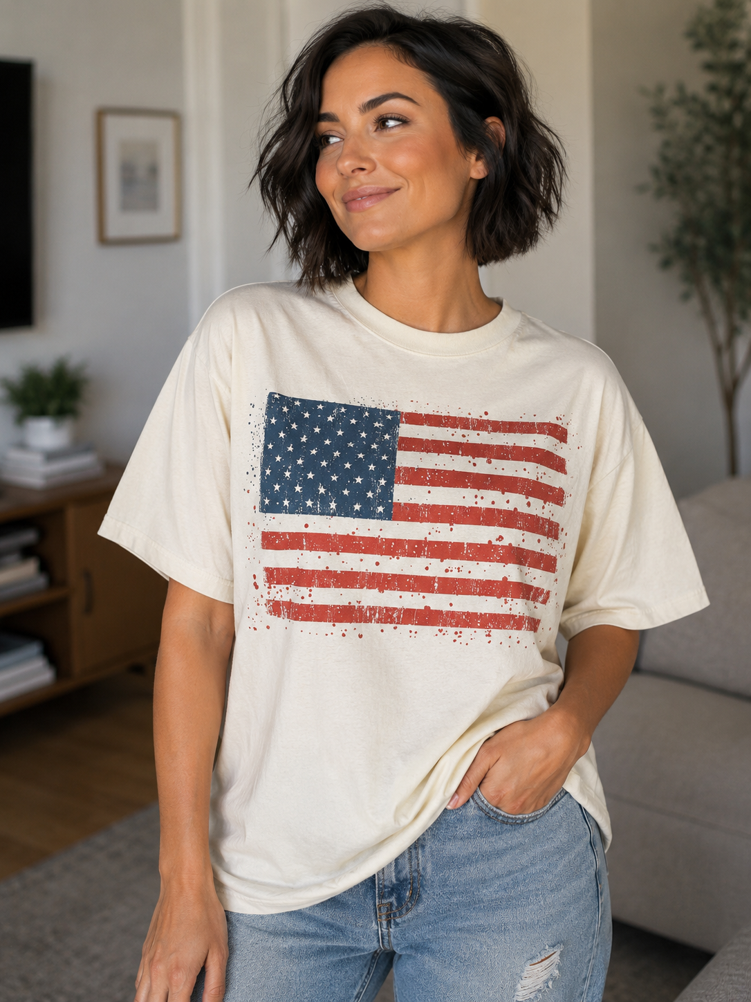 Southern Fried Distressed American Flag Tee | Patriotic Graphic Shirt | USA Flag T-Shirt
