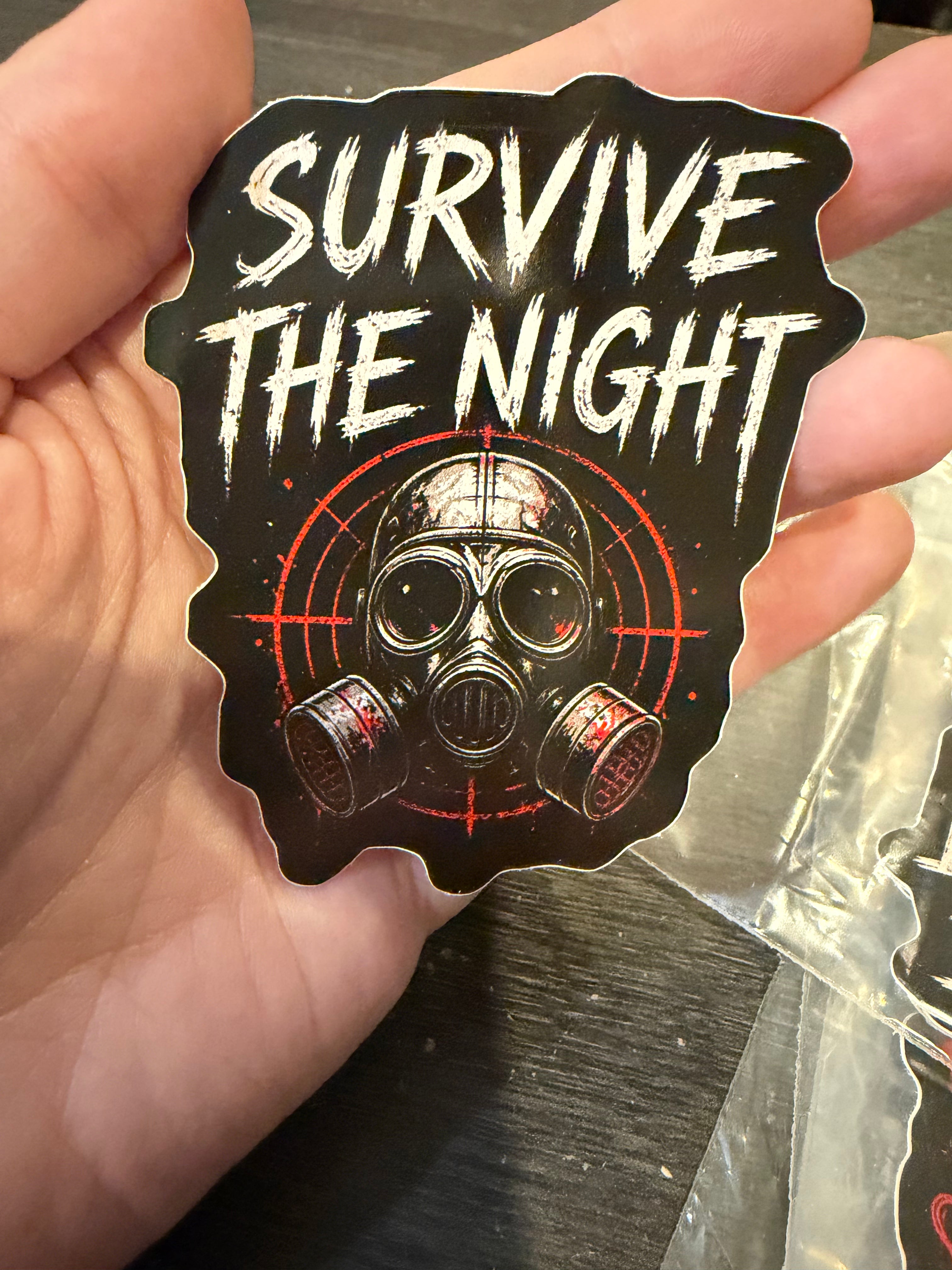 Survive the Night Sticker | Horror Gas Mask Waterproof Vinyl Decal | Apocalypse Aesthetic Sticker