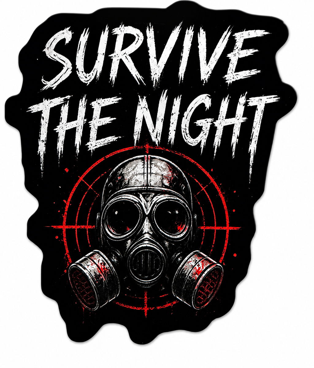 Survive the Night Sticker | Horror Gas Mask Waterproof Vinyl Decal | Apocalypse Aesthetic Sticker