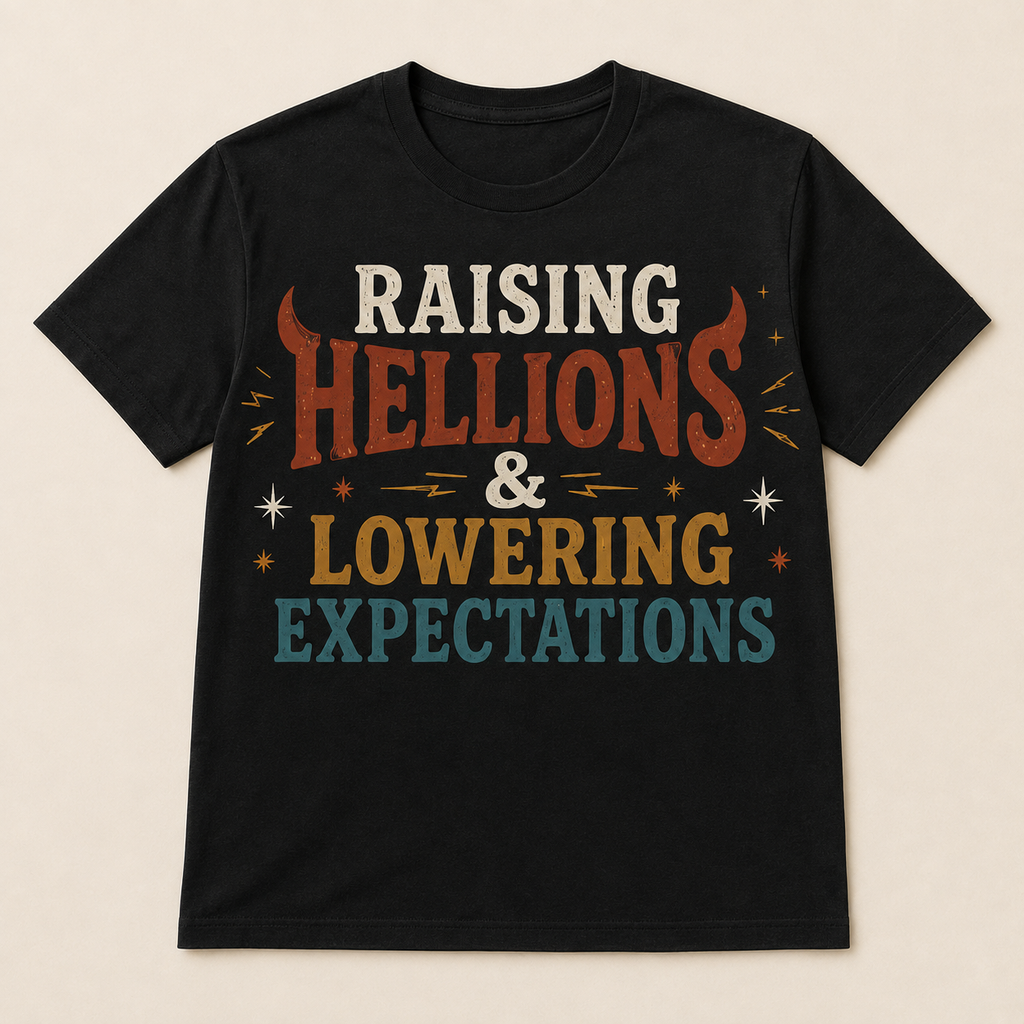 Raising Hellions & Lowering Expectations Shirt | Funny Parenting Graphic Tee